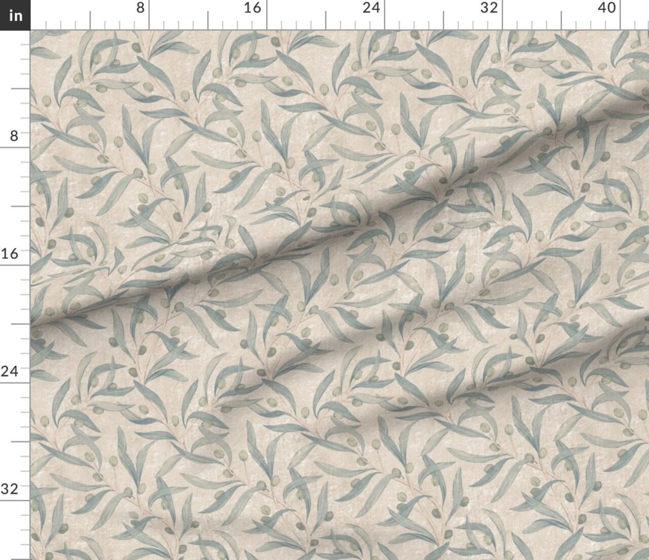 Sage Green Antique Plants Neutral Garden Italian Historical Hand Painted Olives Roman Villa Fresco Floral Botanical Large Scale Custom Printed Fabric by Spoonflower Various Fabrics by the Yard or Fat Quarter